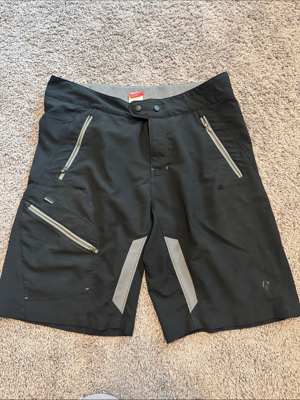 Men's Black Athletic Shorts with Grey Contrast Panels and Zip Pockets